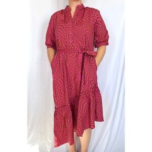 NWT Scoop NY Asymmetric Ruffle Hot Pink Midi Dress, Large (12-14)